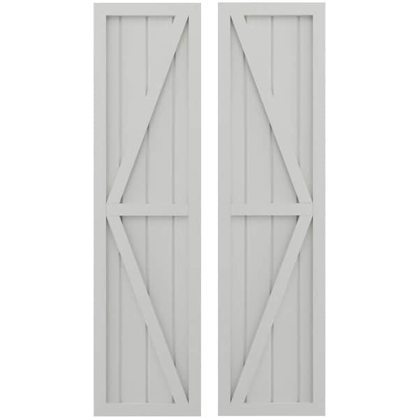 Ekena Millwork Americraft 4-Board Wood 2 Equal Panel Frmd Board-n-Batten Shutters w/Dbl Z-Bar, ARW102BF414X77STH, PR ARW102BF414X77STH - main